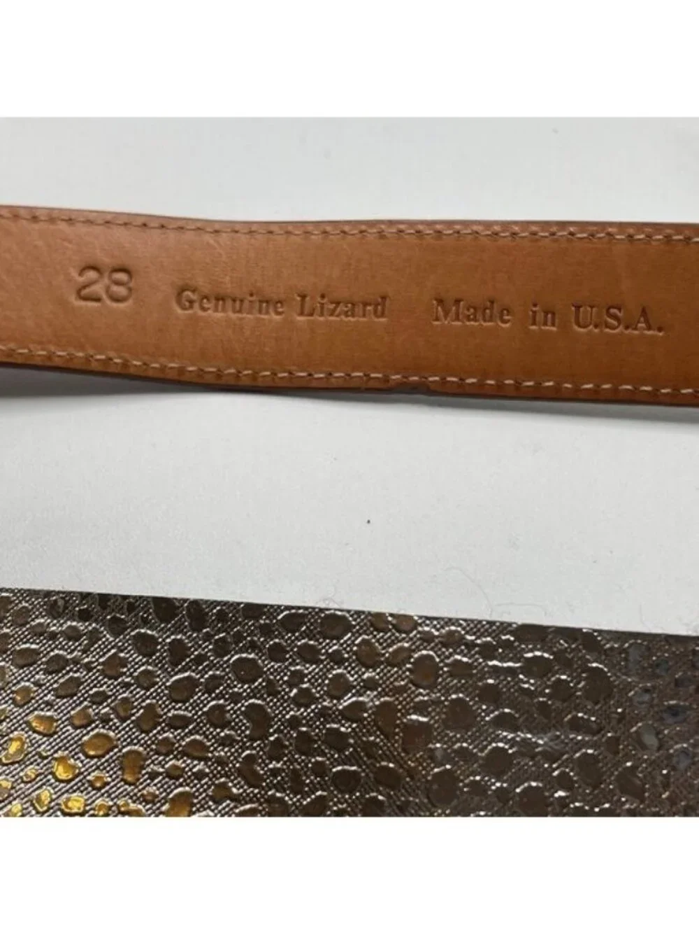 Pat Areias Vintage Genuine Lizard Brown Waist Belt Strap Unisex Size 28 USA